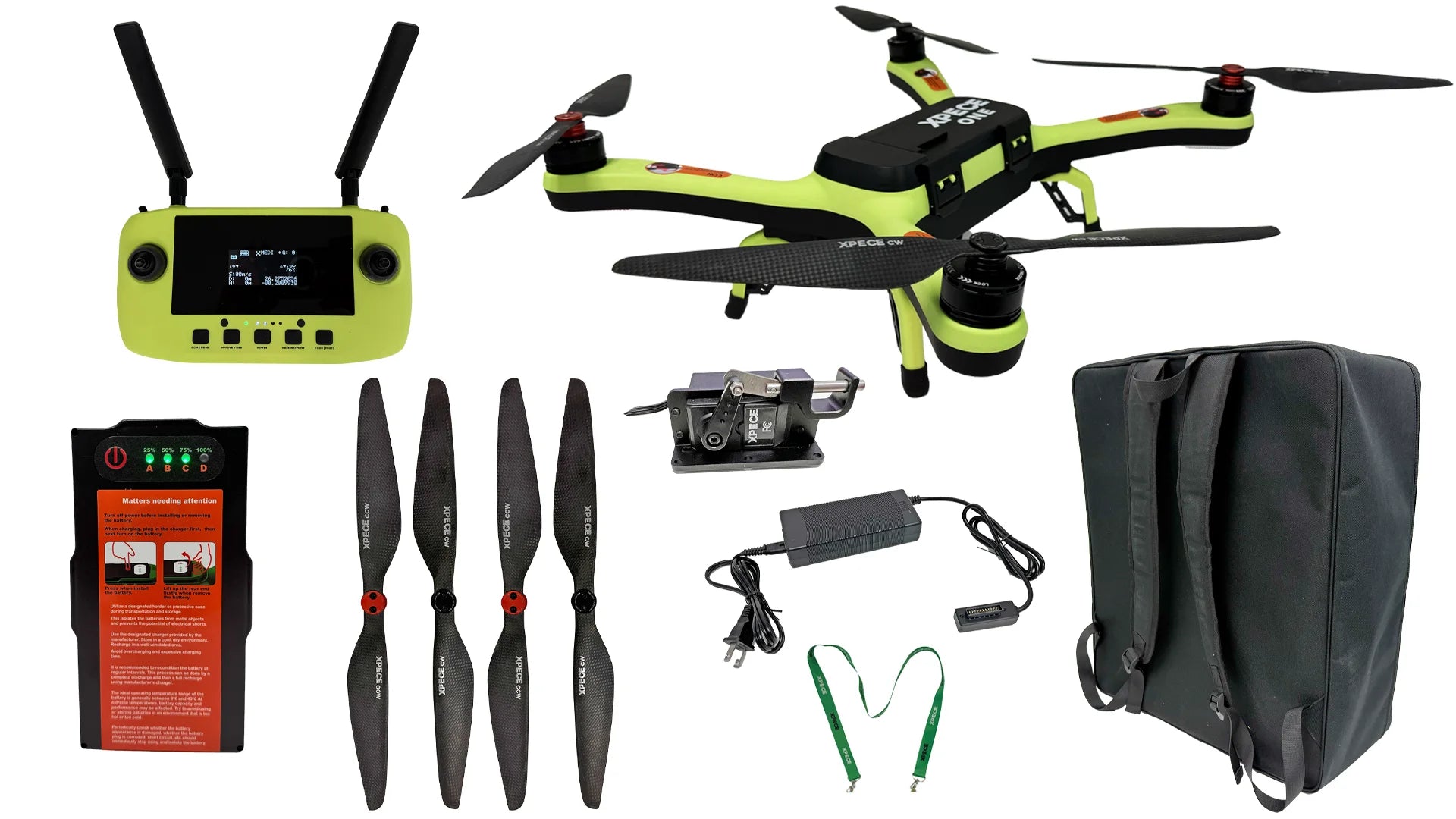 Xpece ONE BARE fishing drone kit with controller, spare props and backpack