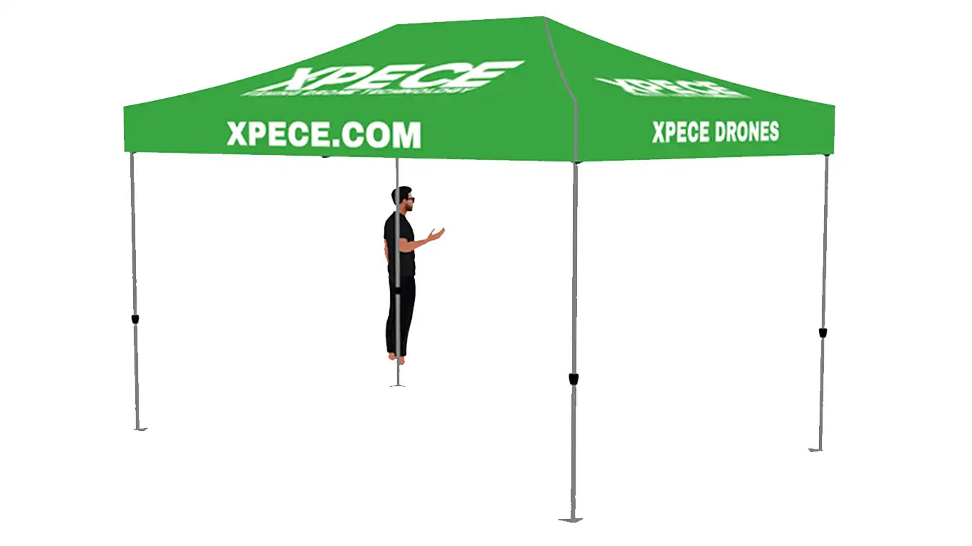 Xpece 10x10 heavy-duty commercial canopy tent with XPECE.COM and XPECE DRONES branding