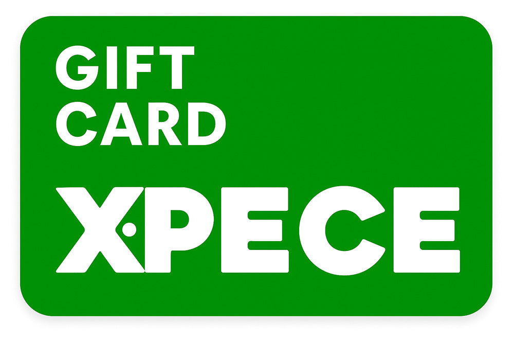 Green XPECE gift card graphic with "GIFT CARD" text and XPECE logo