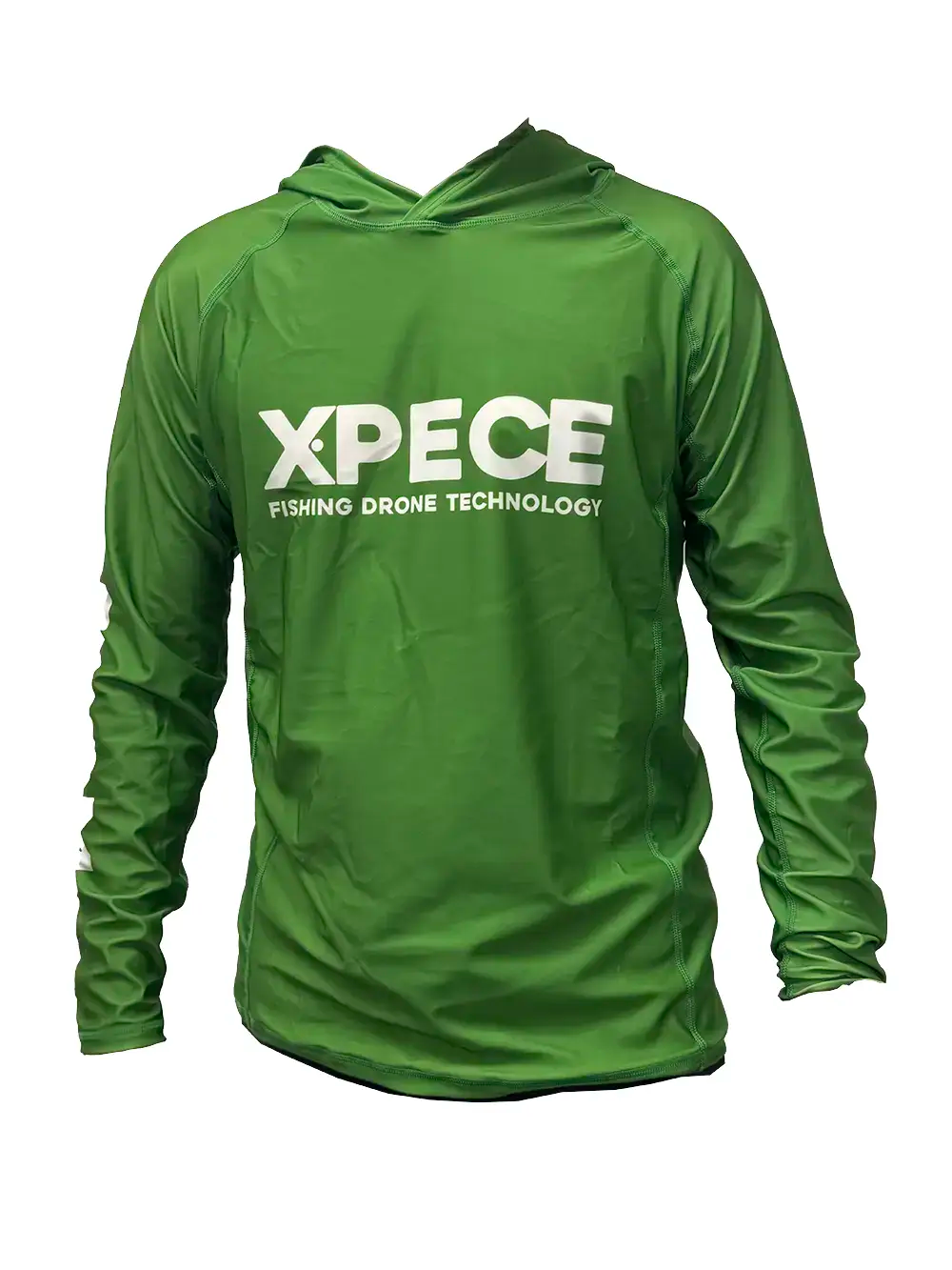 XPECE green performance fishing hoodie sun shirt, front view