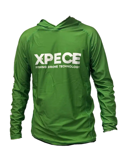 XPECE green performance fishing hoodie sun shirt, front view