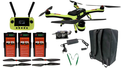Xpece ONE BARE fishing drone bundle kit contents with controller, batteries, props and carrying case