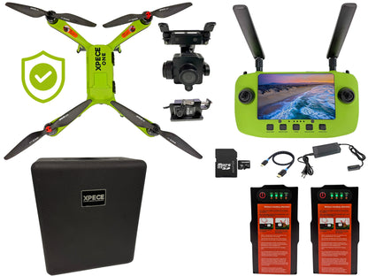 Xpece ONE Fly More bundle with drone, 4K camera, remote controller, hard case, two batteries, charger, microSD adapter and Xpece Care