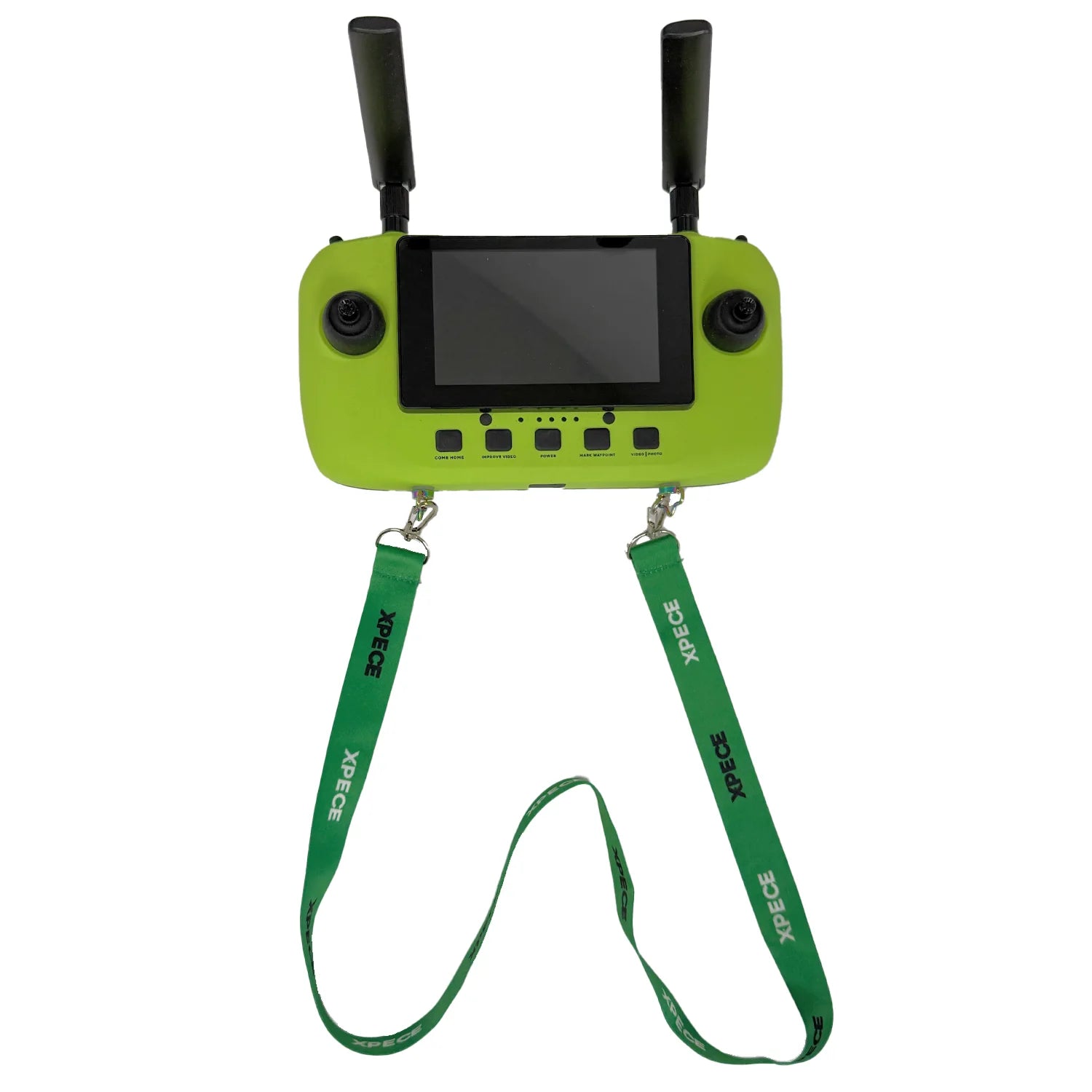 XPECE lanyard neck strap attached to XPECE remote controller, front view