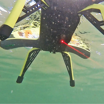 Xpece Rescue Drone floating in water showing waterproof body and landing legs