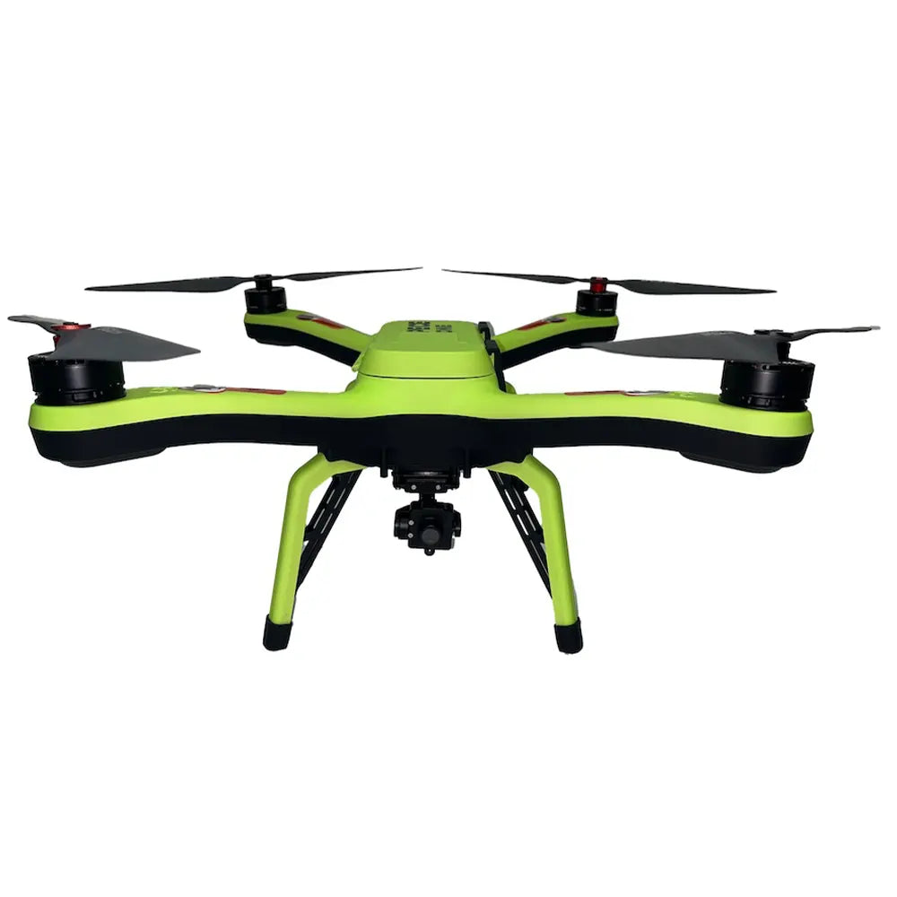 Front view of Xpece Rescue Drone showing camera mount and landing legs on white background