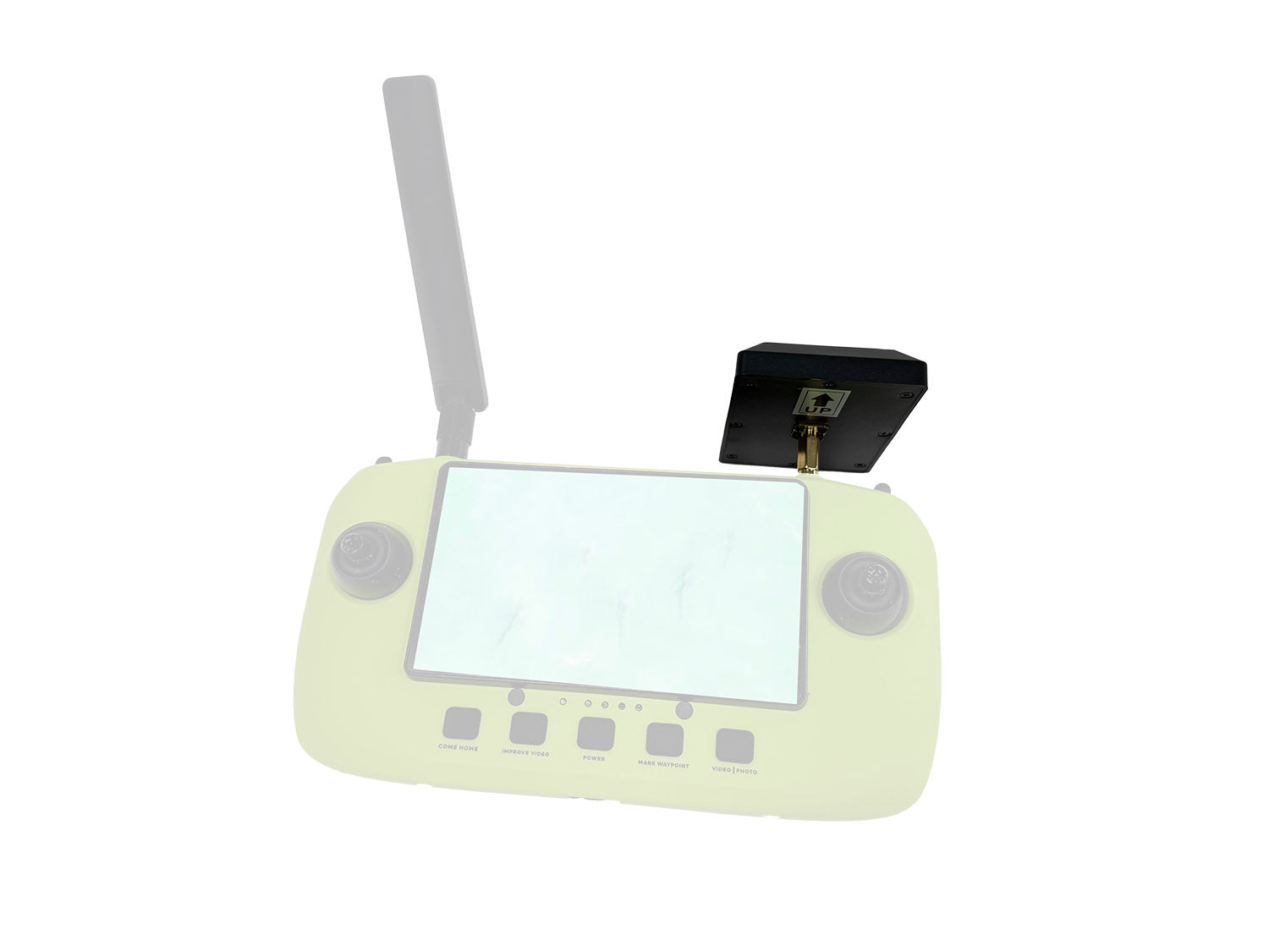 XPECE drone remote controller with video extender patch antenna mounted on top for stronger FPV video signal